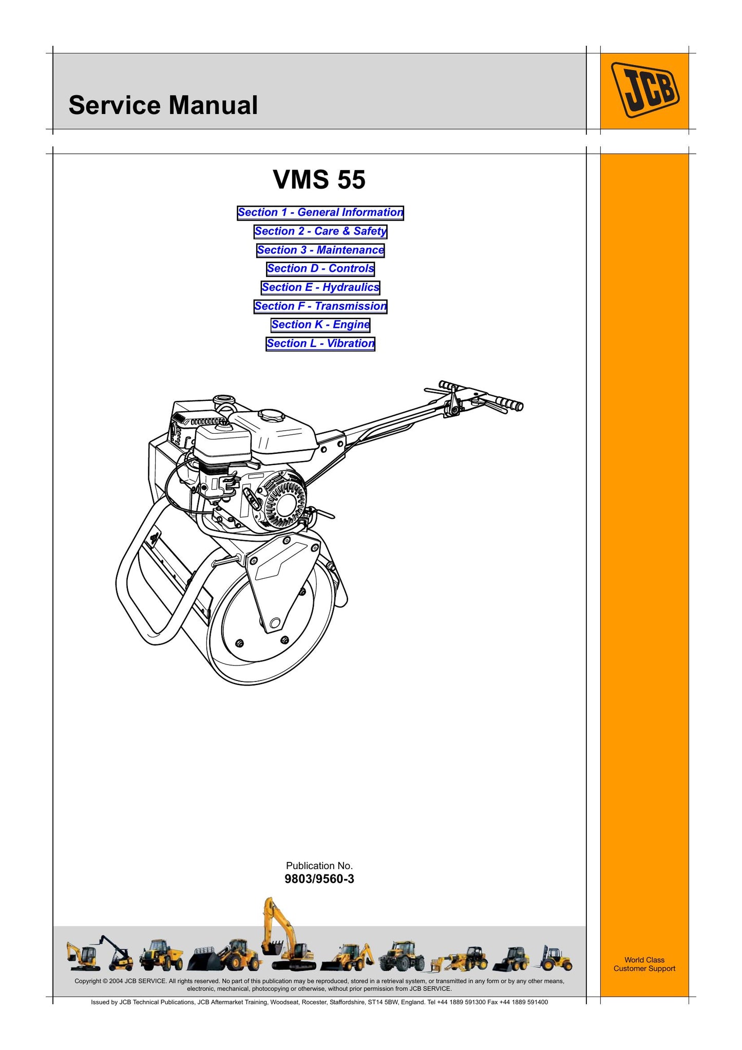 JCB VMS 55 Vibromax Roller Factory Workshop Service Manual 9803/9560-3