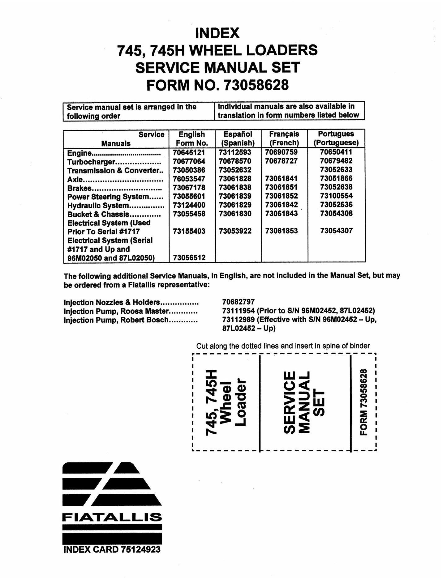 FIAT-ALLIS 745 745H Wheel Loader Factory Workshop Service Manual 73058628