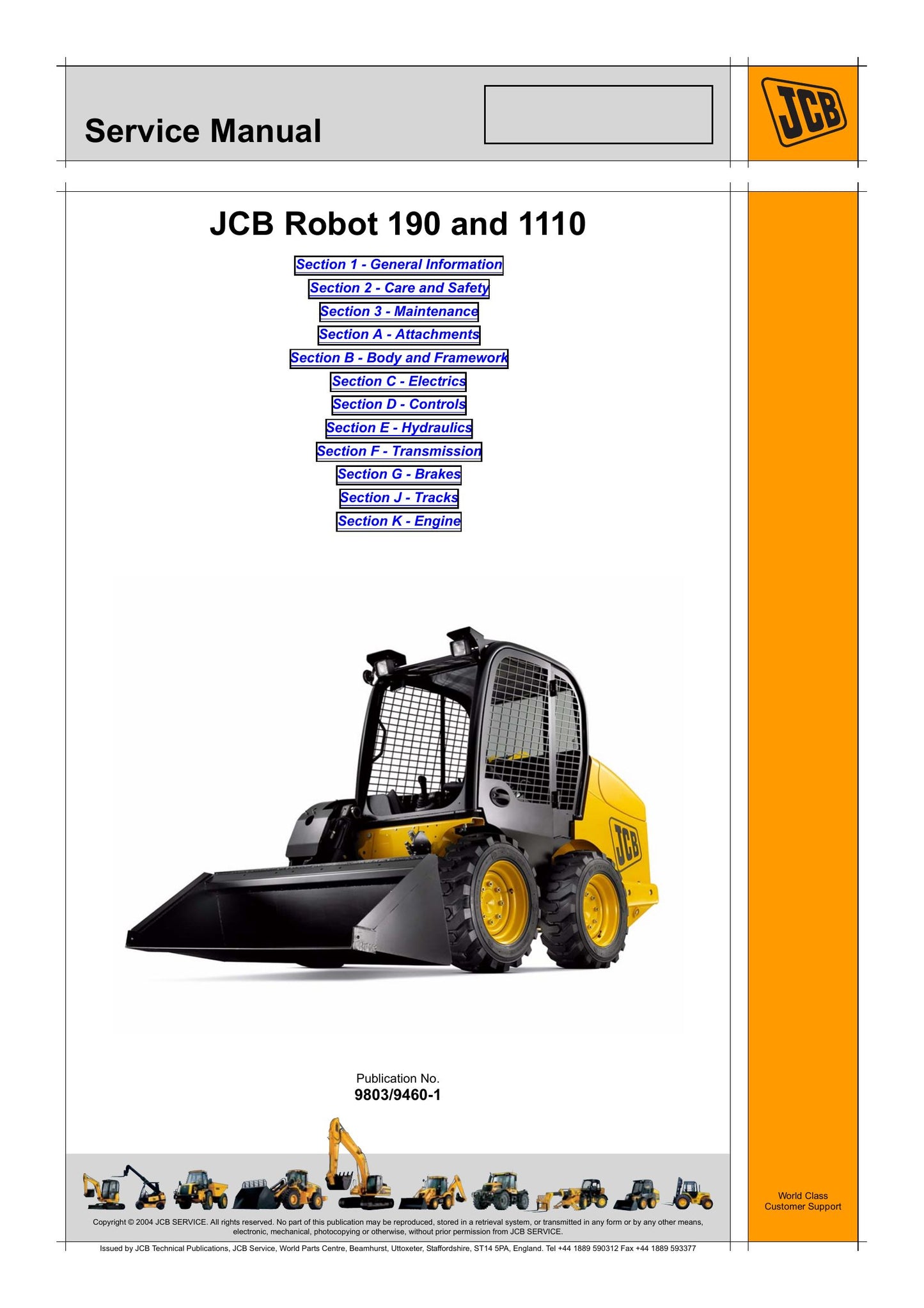 JCB Robot 190 1110 Skid Steer Loader Factory Workshop Service Manual 9803/9460-1