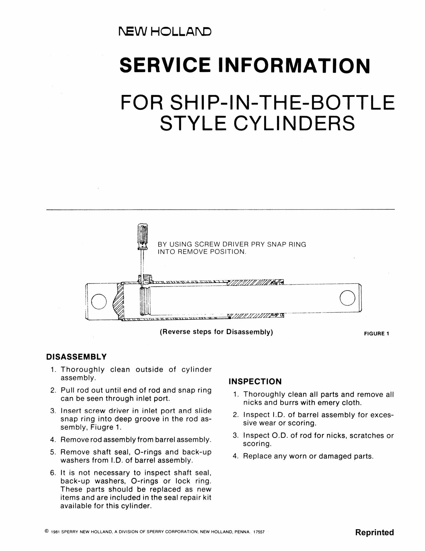 New Holland Cylinder Service Information