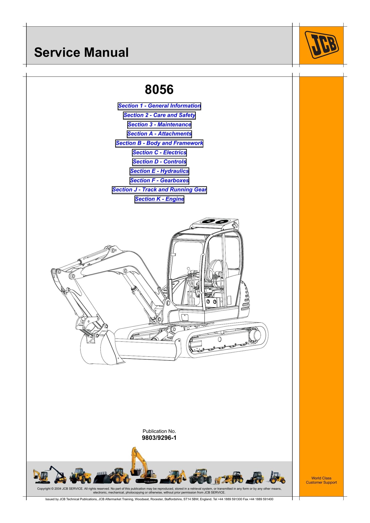JCB 8056 Crawler Excavator Factory Workshop Service Manual 9803/9296-1