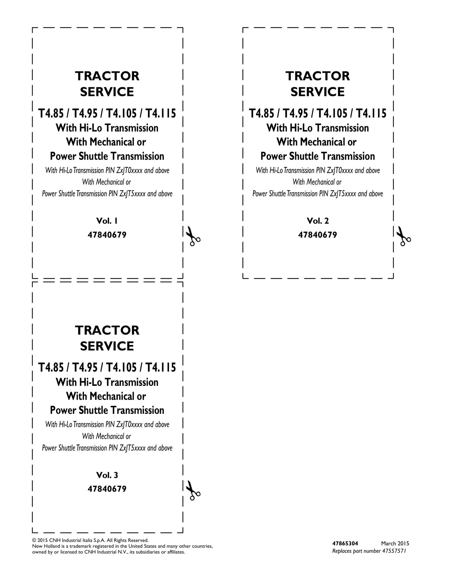 New Holland T4.85 T4.95 T4.105 T4.115 Tractor Factory Workshop Service Manual 47865294