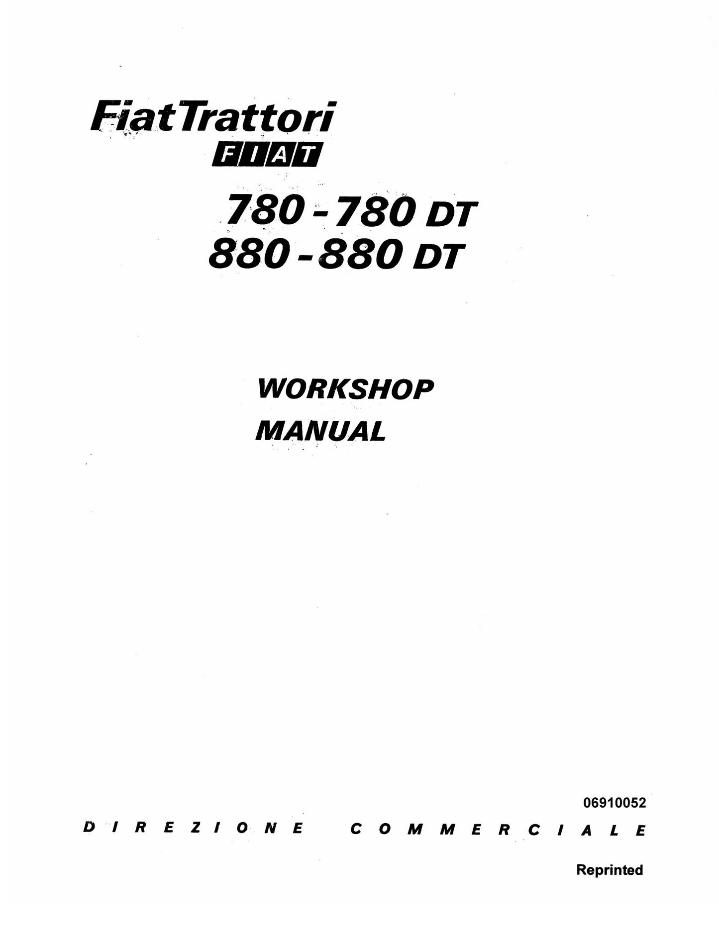 Fiat 780 780 DT 880 880 DT Tractor Workshop Manual
