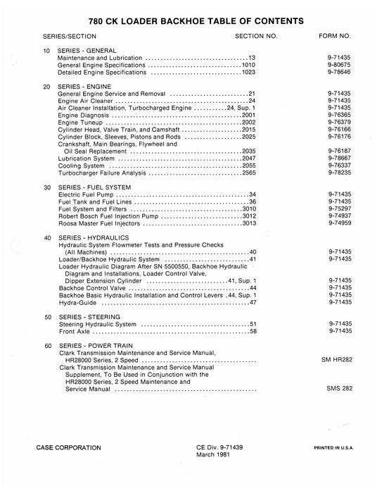 CASE 780 CK Loader Backhoe Loader Factory Workshop Service Manual CE Div. 9-71439