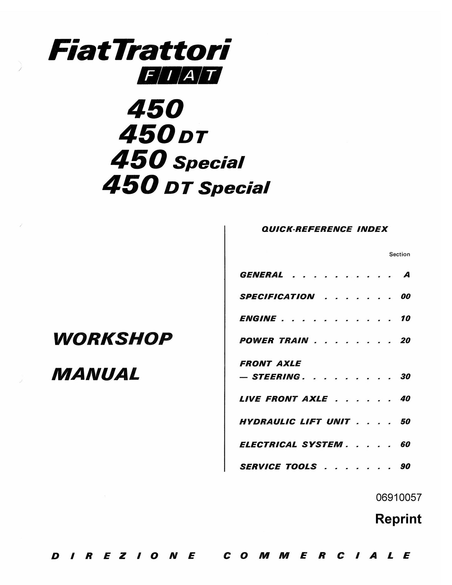 Fiat 450 450DT 450 Special 450DT Special Tractor Workshop Manual