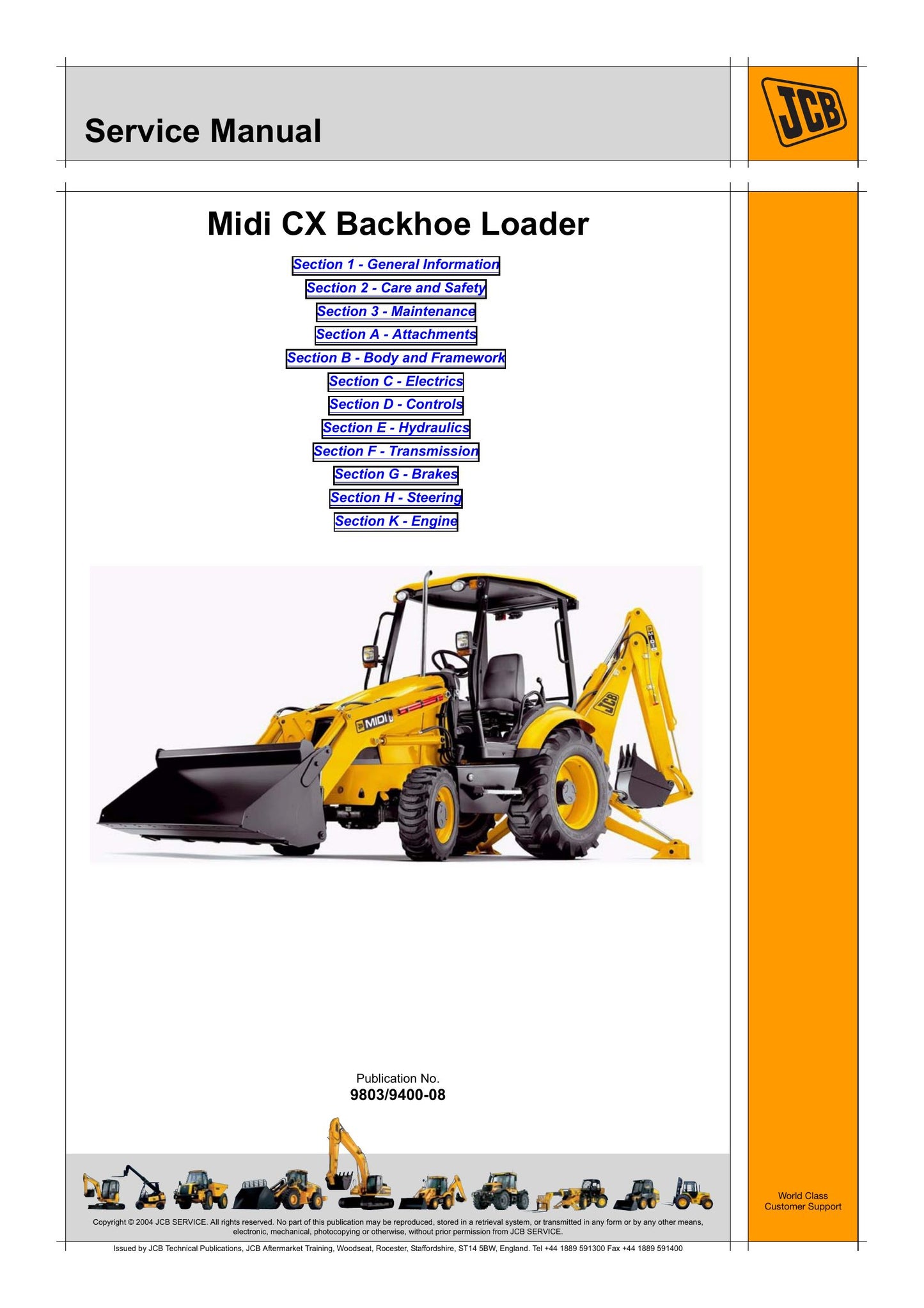 JCB Midi CX Backhoe Loader Factory Workshop Service Manual 9803/9400-08