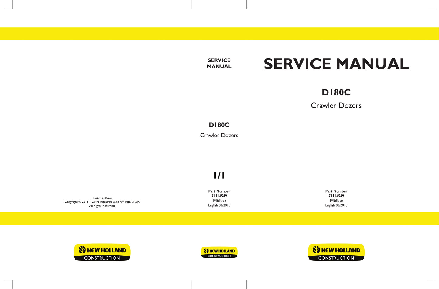 NEW HOLLAND D180C Crawler Dozer Factory Workshop Service Manual 71114549