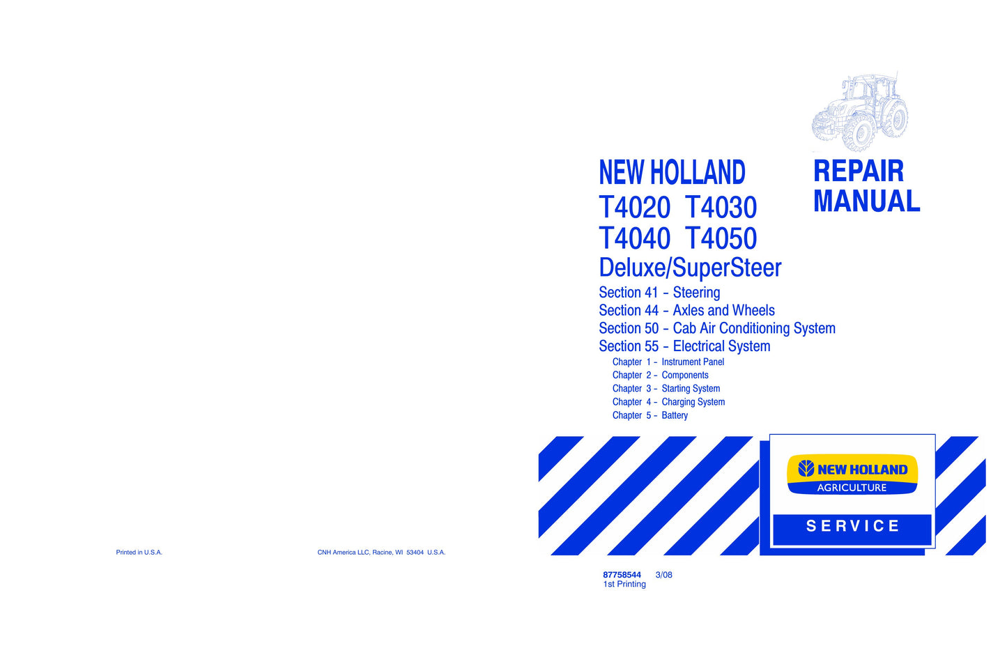 NEW HOLLAND T4020 T4030 T4040 T4050 Tractor Factory Workshop Repair Manual 87758544