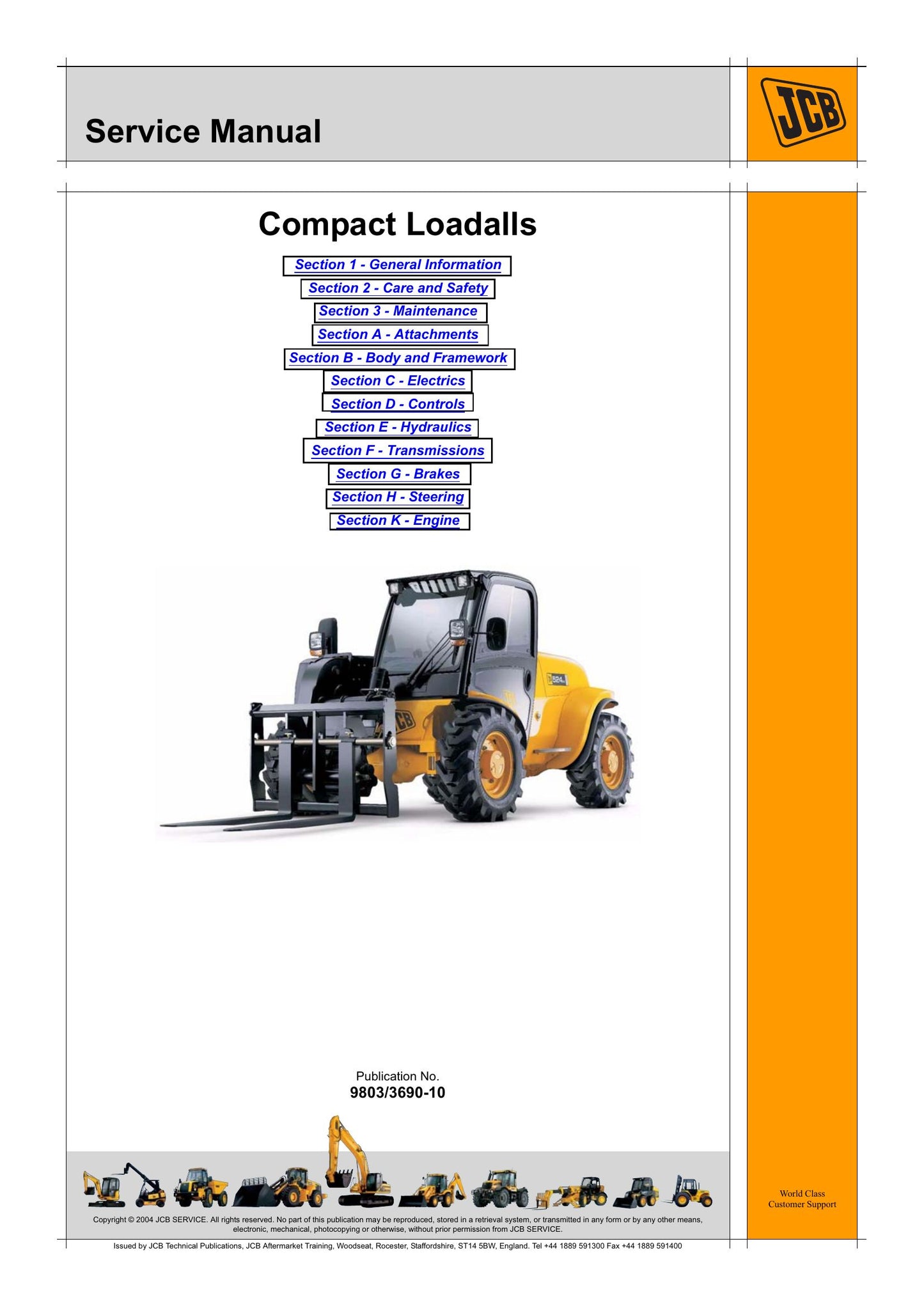 JCB 520-40 524-50 527-55 Compact Loadall Factory Workshop Service Manual 9803/3690
