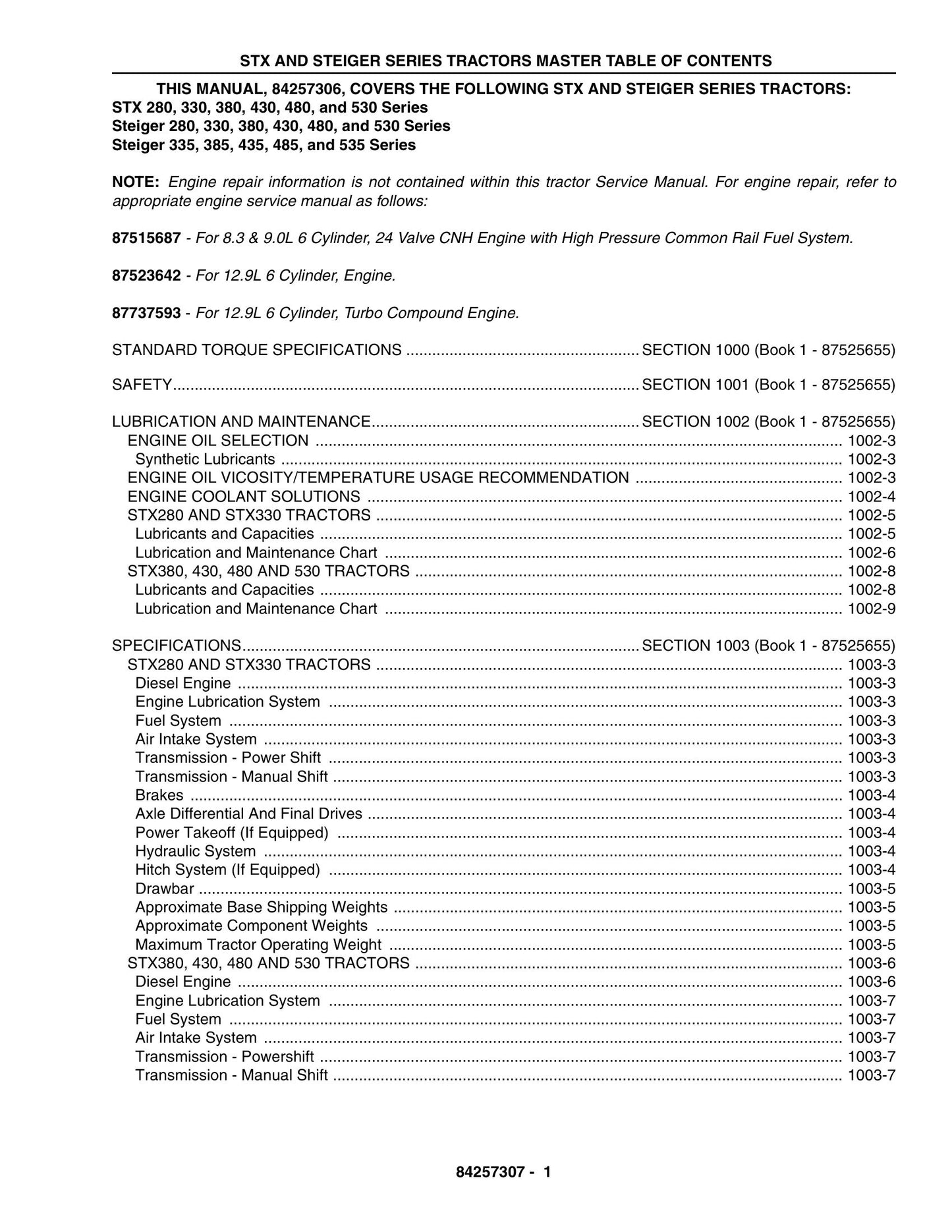 STX Steiger STX280 STX330 STX380 STX430 STX480 STX530 Tractor Factory Workshop Service Manual 84257306