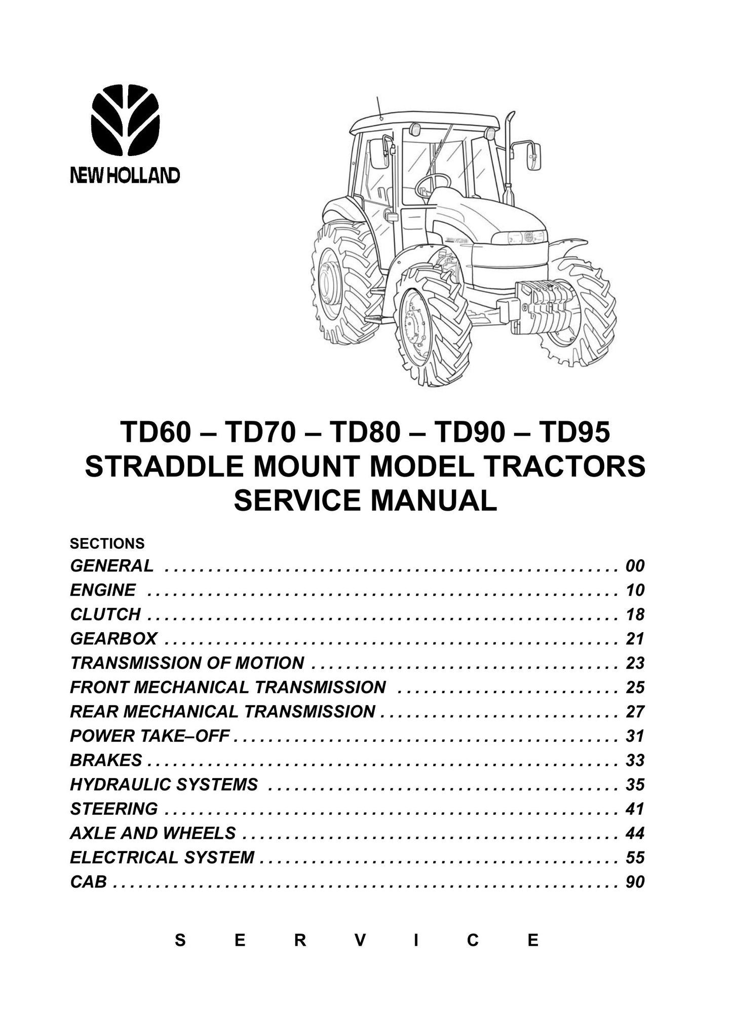 New Holland TD60 TD70 TD80 TD90 TD95 Tractor Factory Workshop Service Manual
