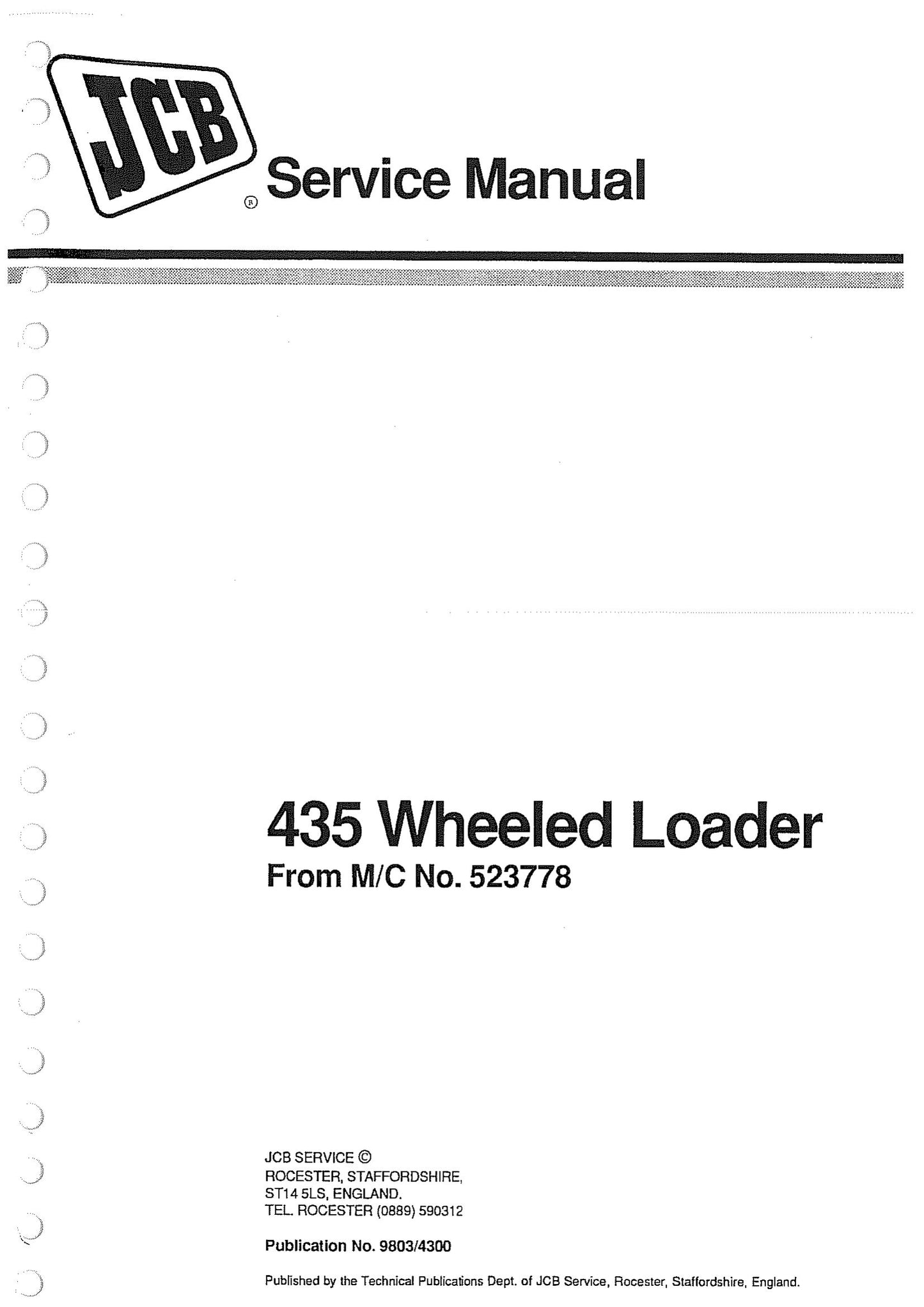 JCB 435 Wheeled Loader Factory Workshop Service Manual 9803/4300