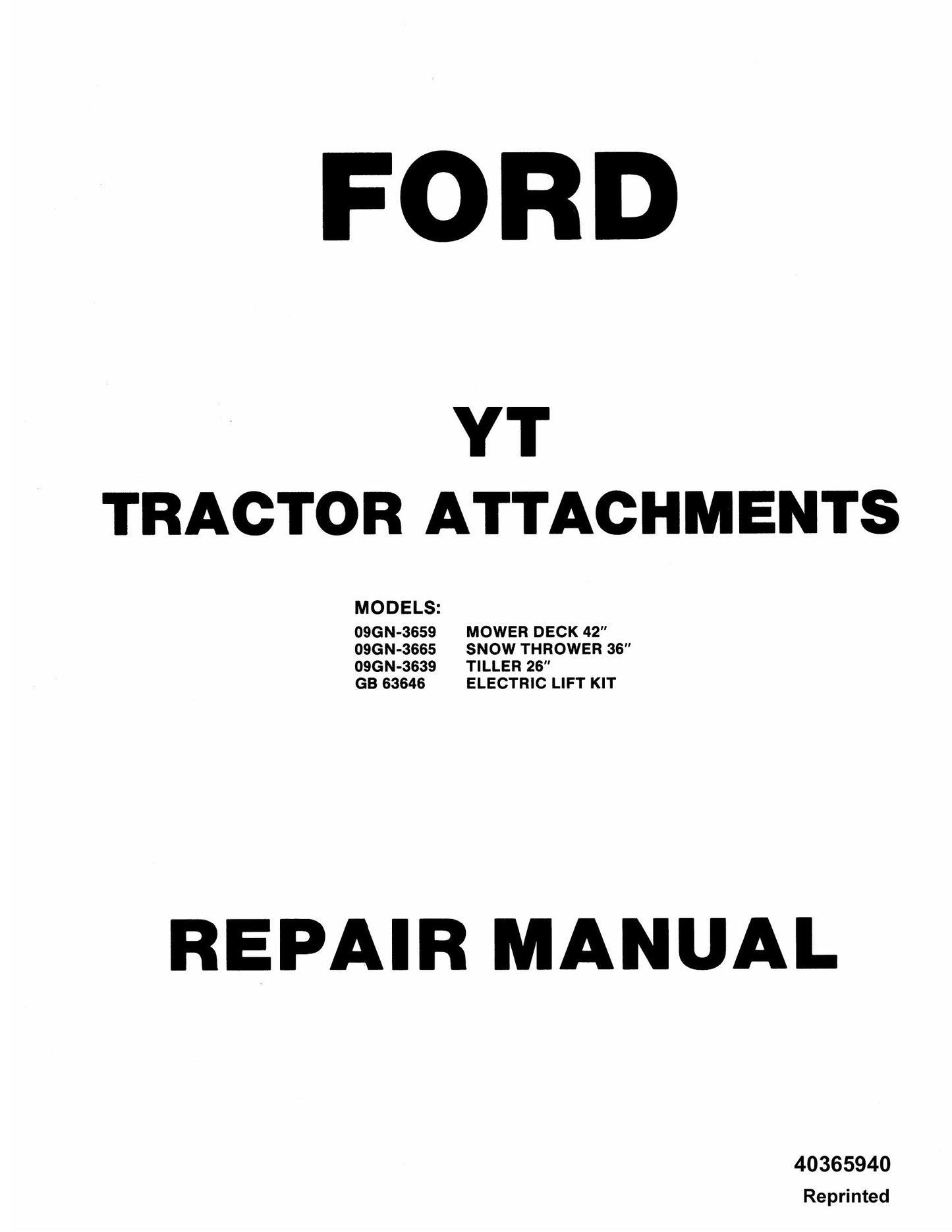 FORD 09GN-3659 Tractor Attachments Factory Workshop Repair Manual 40365940