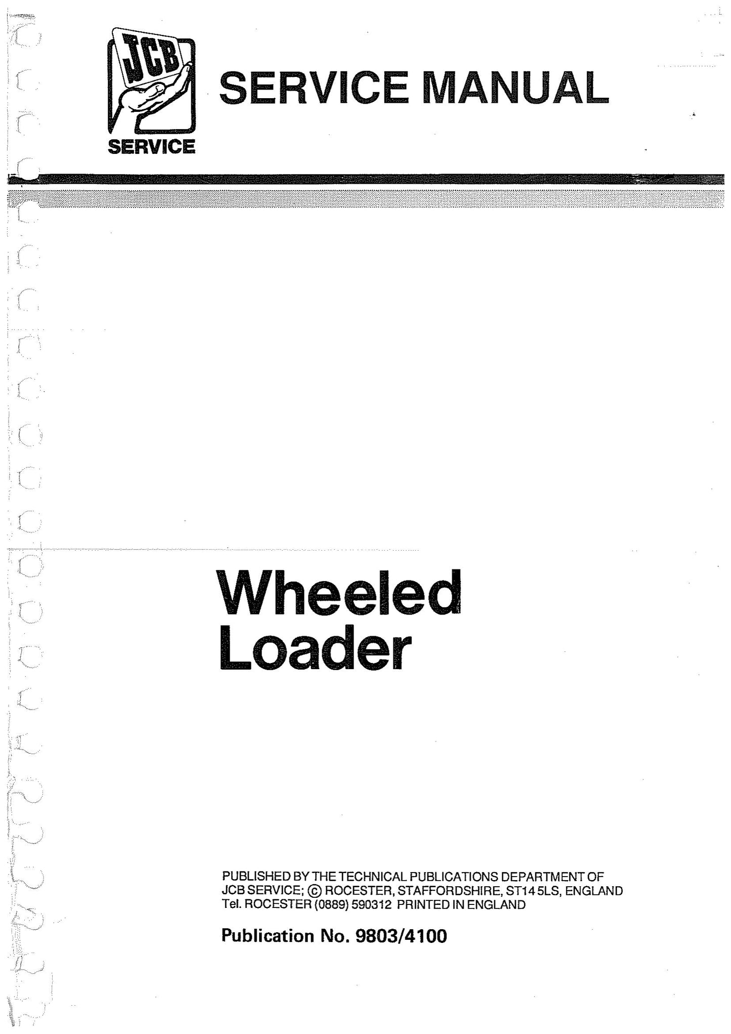 JCB Wheeled Loader Factory Workshop Service Manual 9803/4100