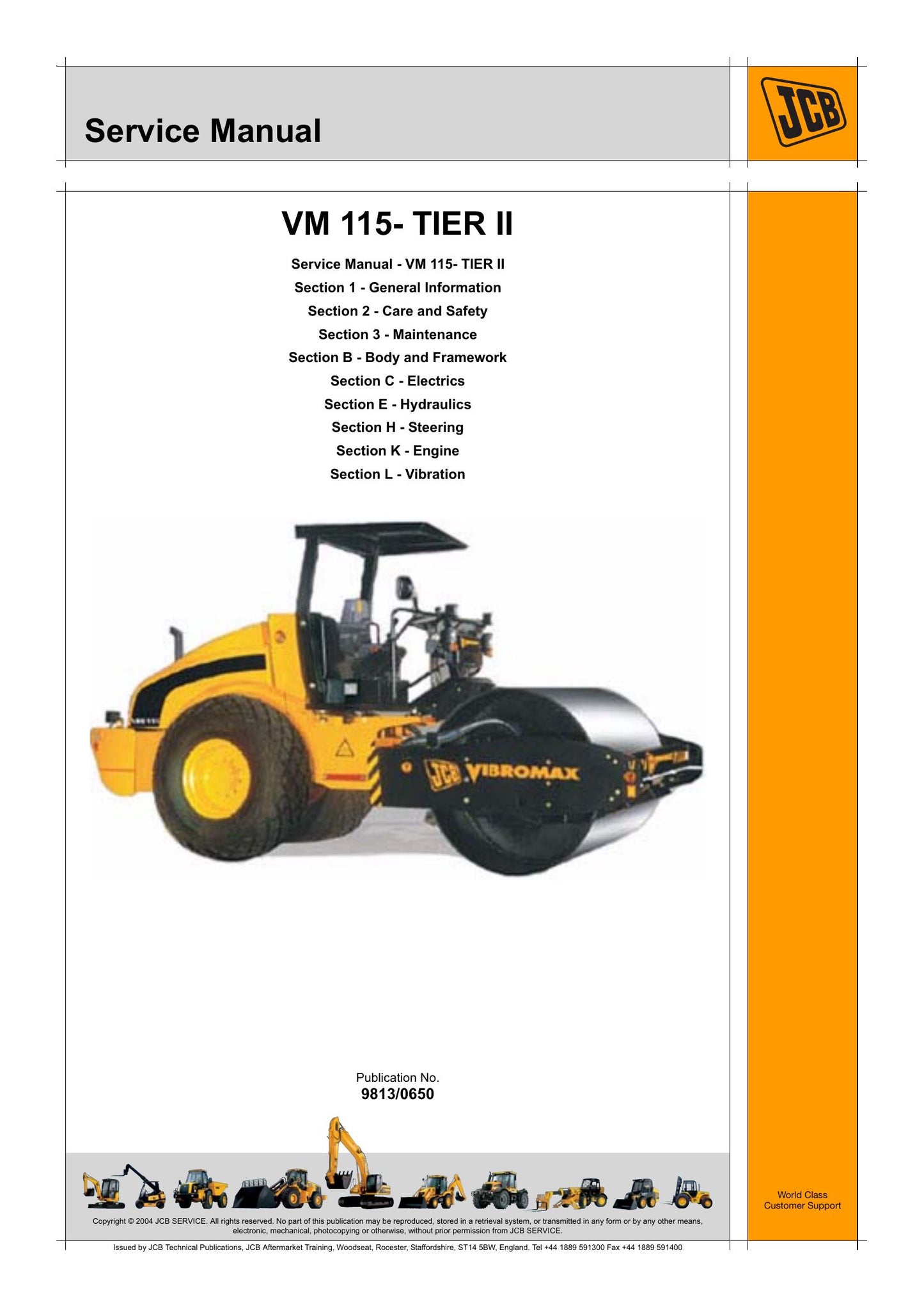 JCB VM 115- TIER II Vibratory Single Drum Roller Factory Workshop Service Manual 9813/0650