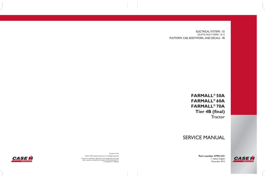 CASE Farmall 50A Farmall 60A Farmall 70A Tractor Factory Workshop Service Manual 47951338