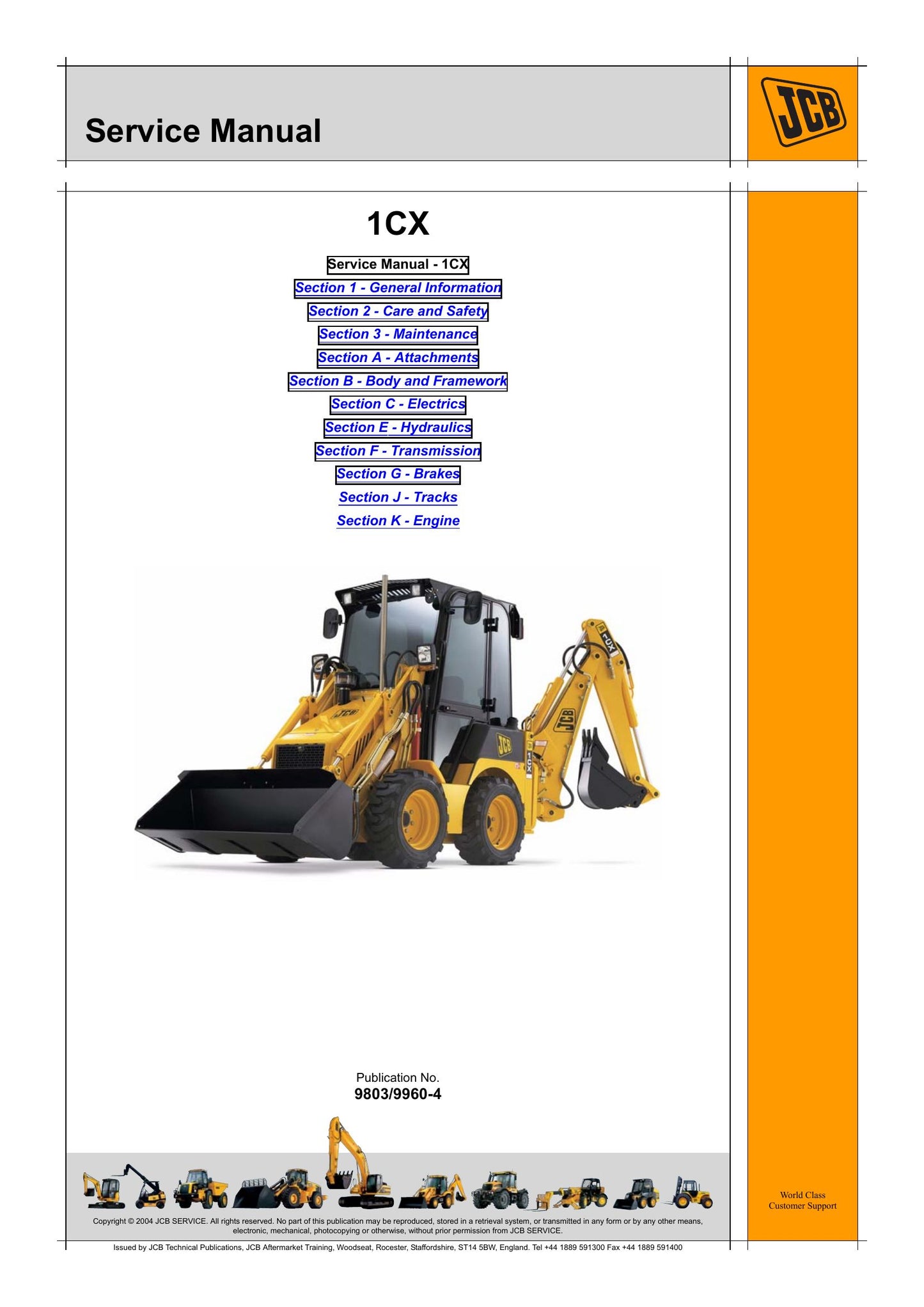 JCB 1CX Skid Steer Loader Factory Workshop Service Manual 9803/9960