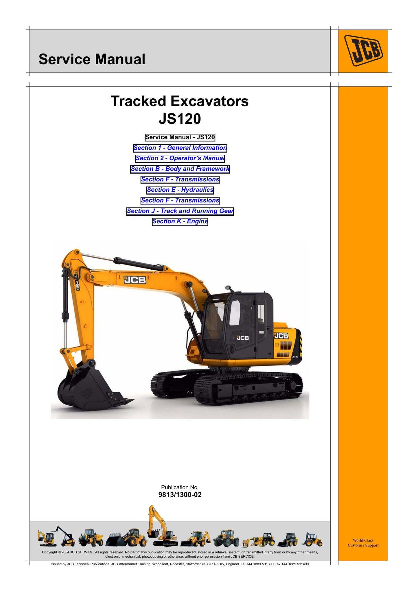 JCB JS120 Crawler Excavator Factory Workshop Service Manual 9813/1300-02