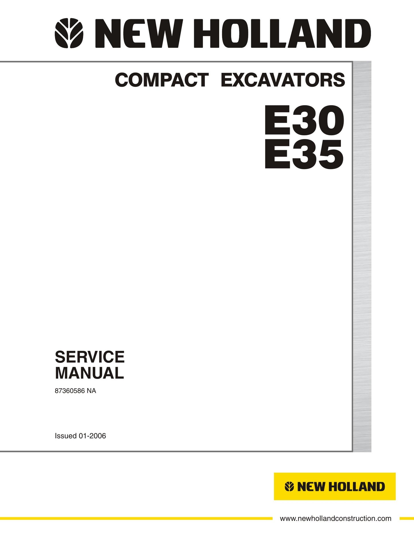 New Holland E30 E35 Hydraulic Excavator Factory Workshop Service Manual 87360586