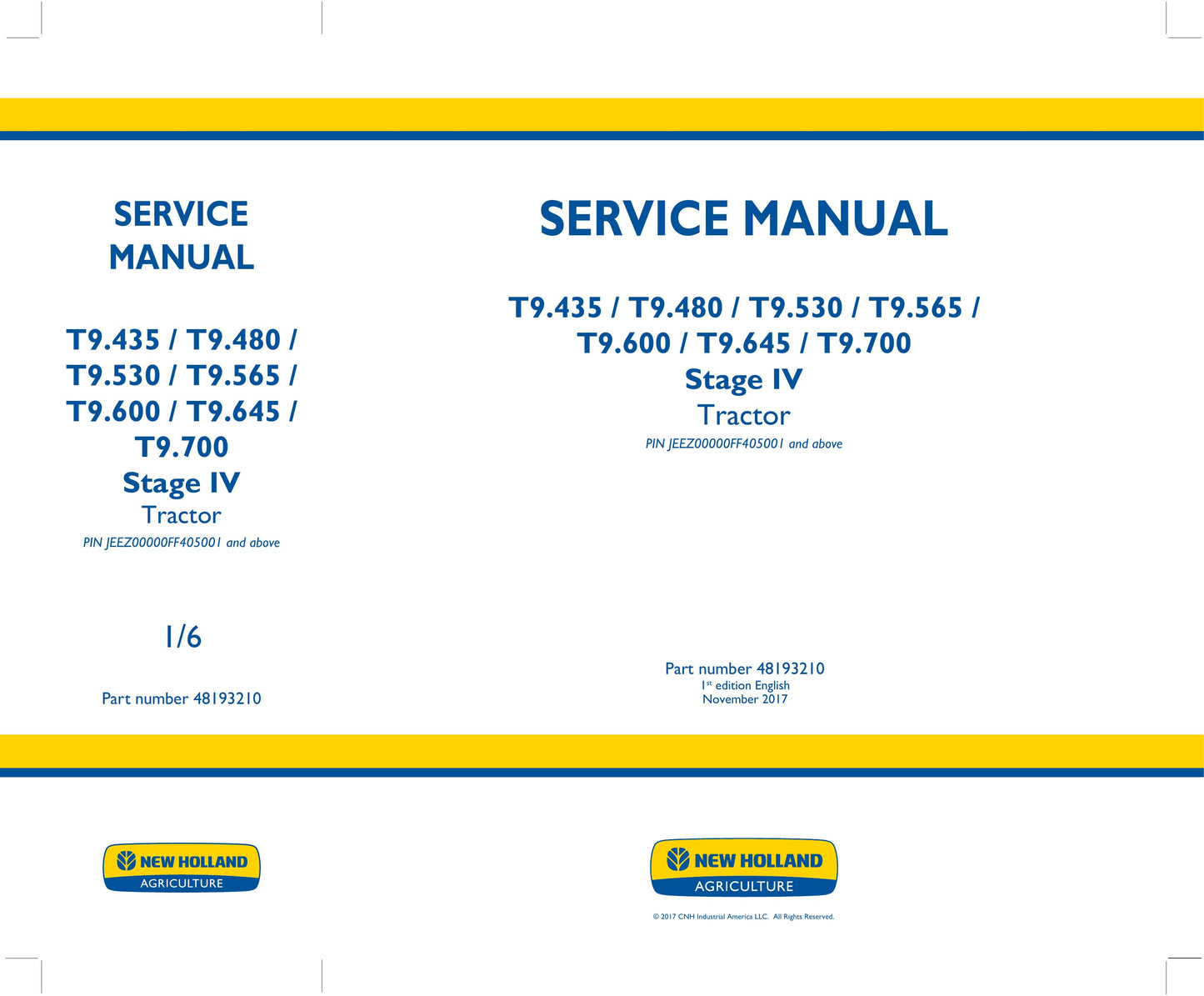 New Holland T9.435 T9.480 T9.530 T9.565 T9.600 T9.645 T9.700 Tractor Factory Workshop Service Manual 48193205