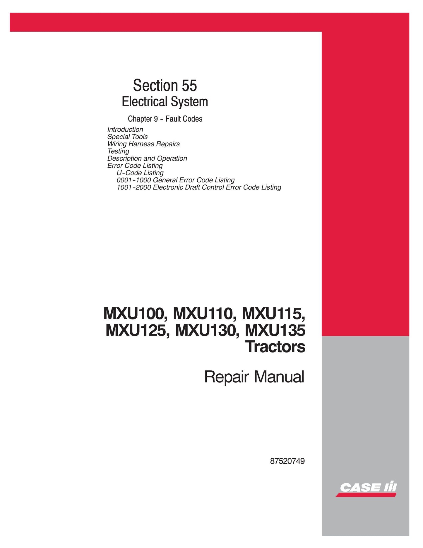 CASE MXU100 MXU110 MXU115 MXU125 MXU130 MXU135 Tractor Factory Workshop Repair Manual 87520742