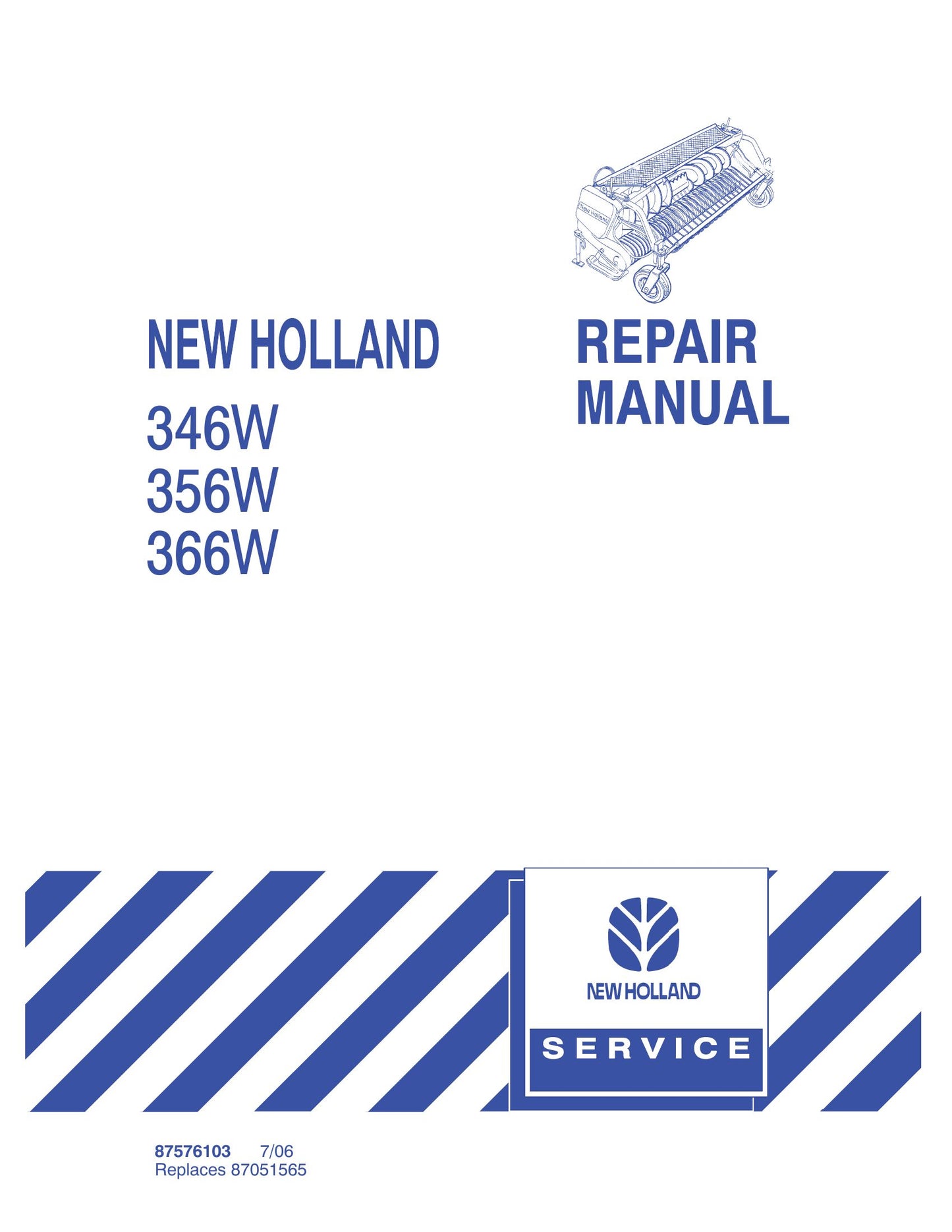 New Holland 346W 356W 366W Header Factory Workshop Repair Manual 87576103