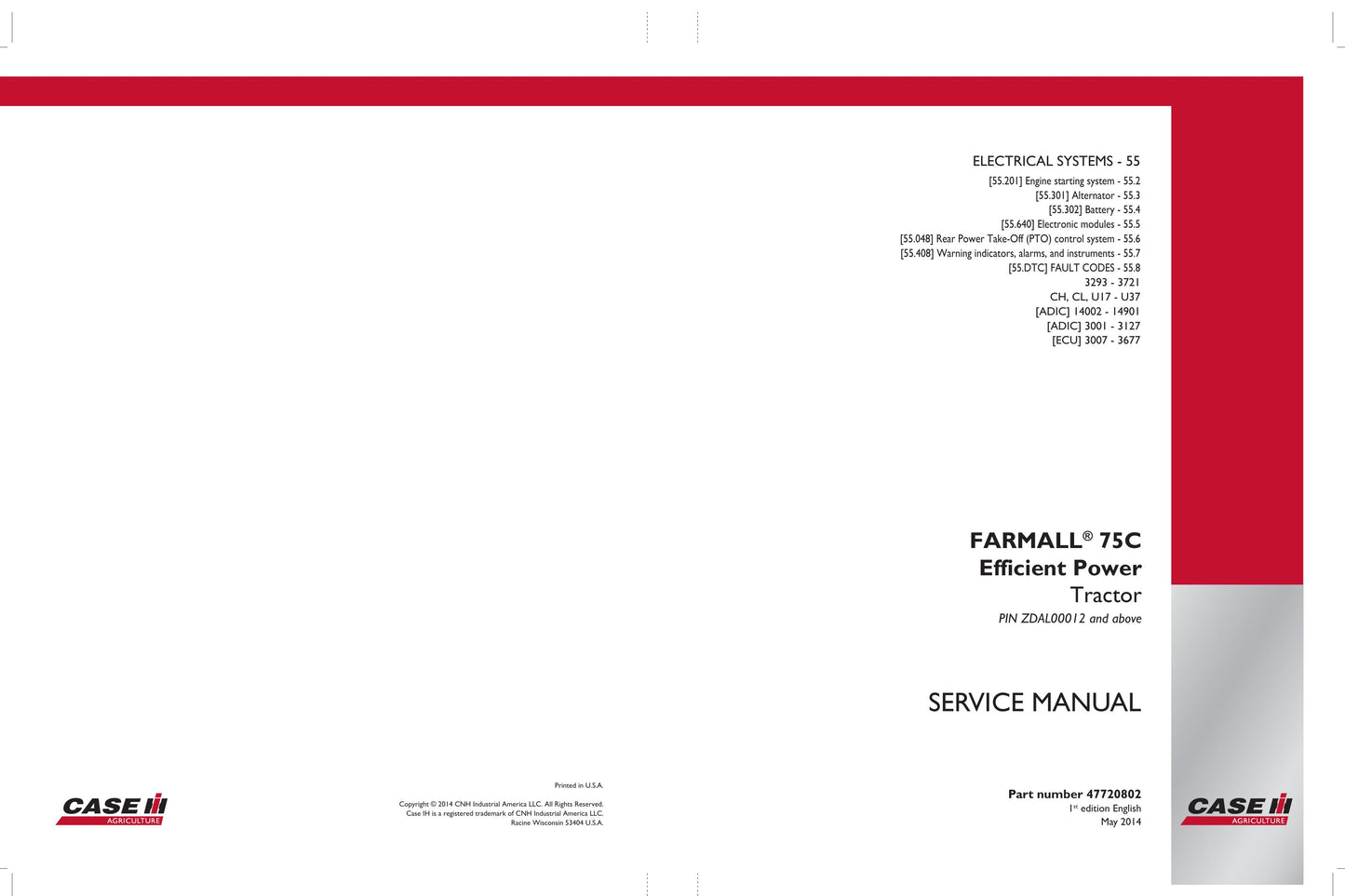 CASE FARMALL 75C Tractor Factory Workshop Service Manual 47720798