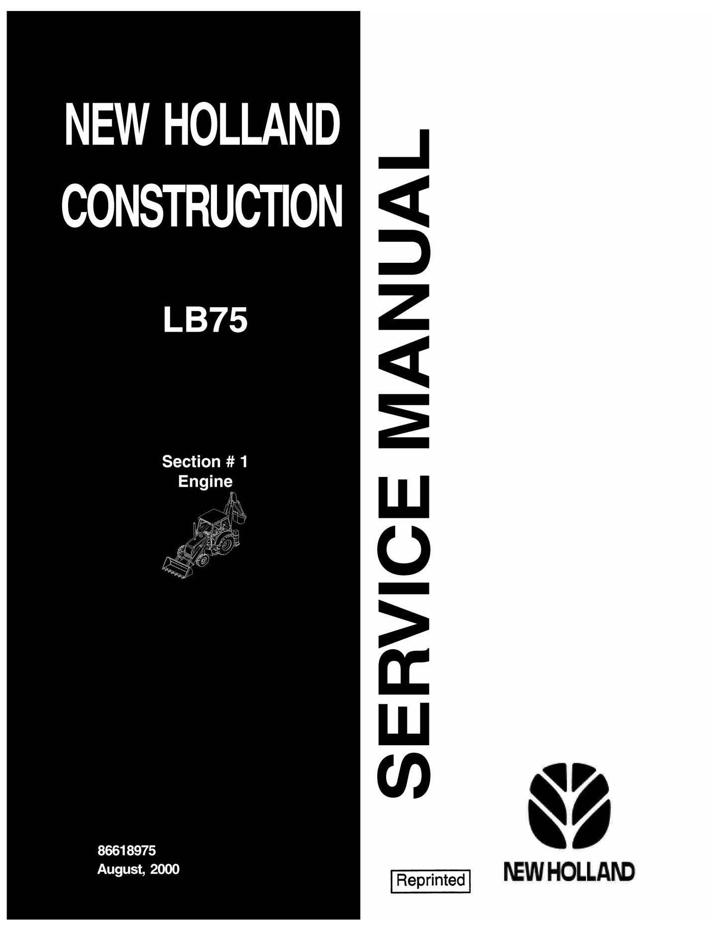 NEW HOLLAND LB75 Backhoe Loader Factory Workshop Service Manual 86618975