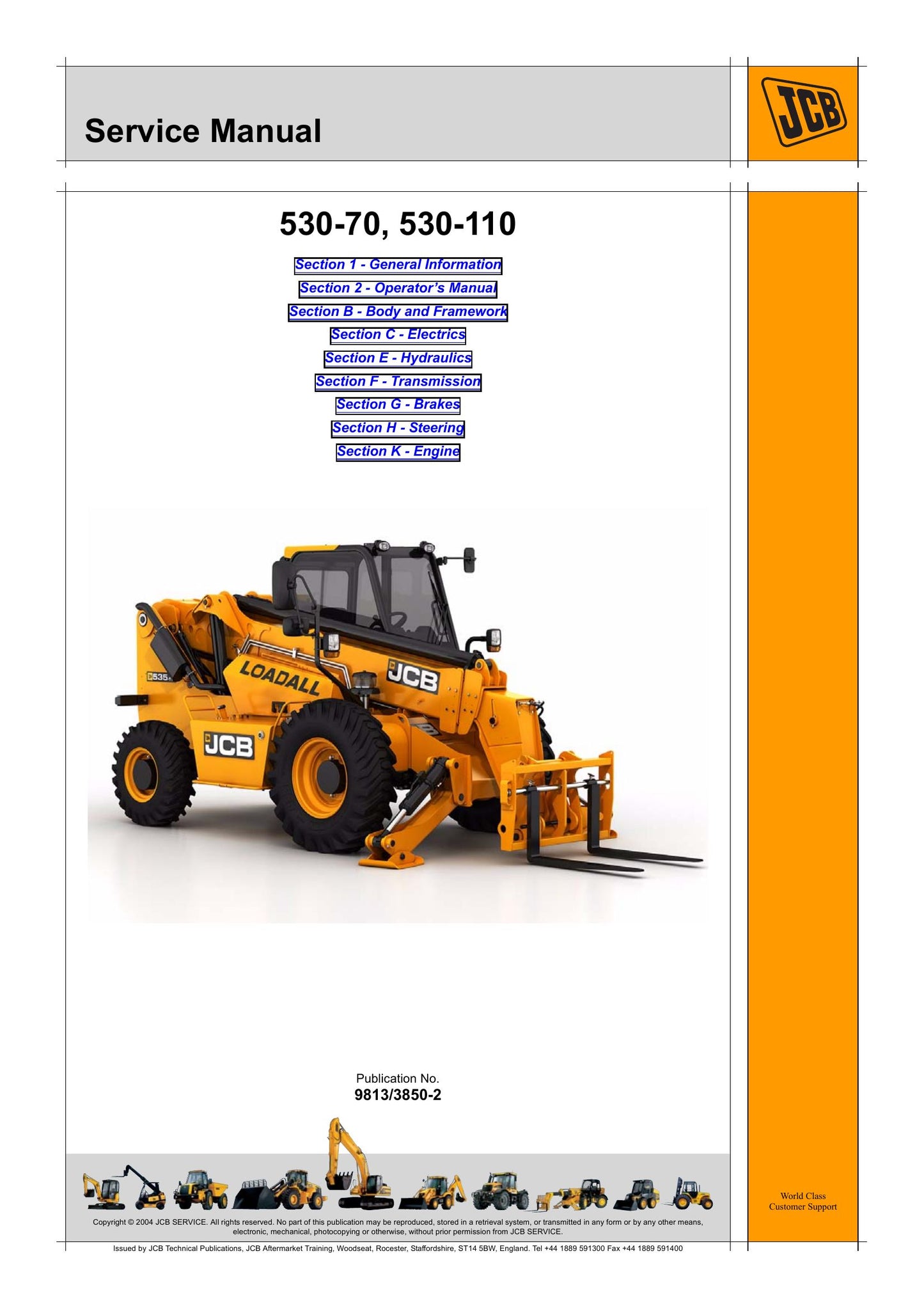 JCB 530-70 530-110 Loadall Factory Workshop Service Manual 9813/3850-2