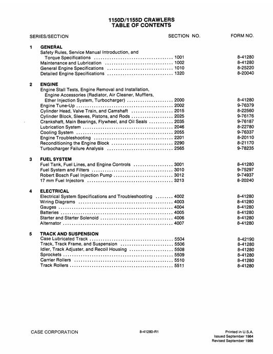 CASE 1150D 1155D Bulldozer Factory Workshop Service Manual 8-41280-R1