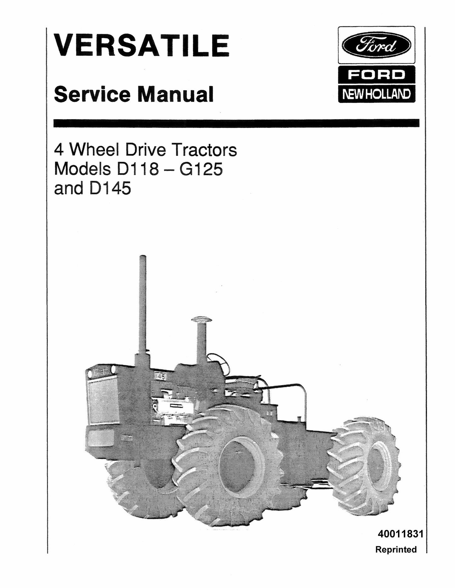 Versatile D118 D145 G125 Tractor Factory Workshop Service Manual 40011831