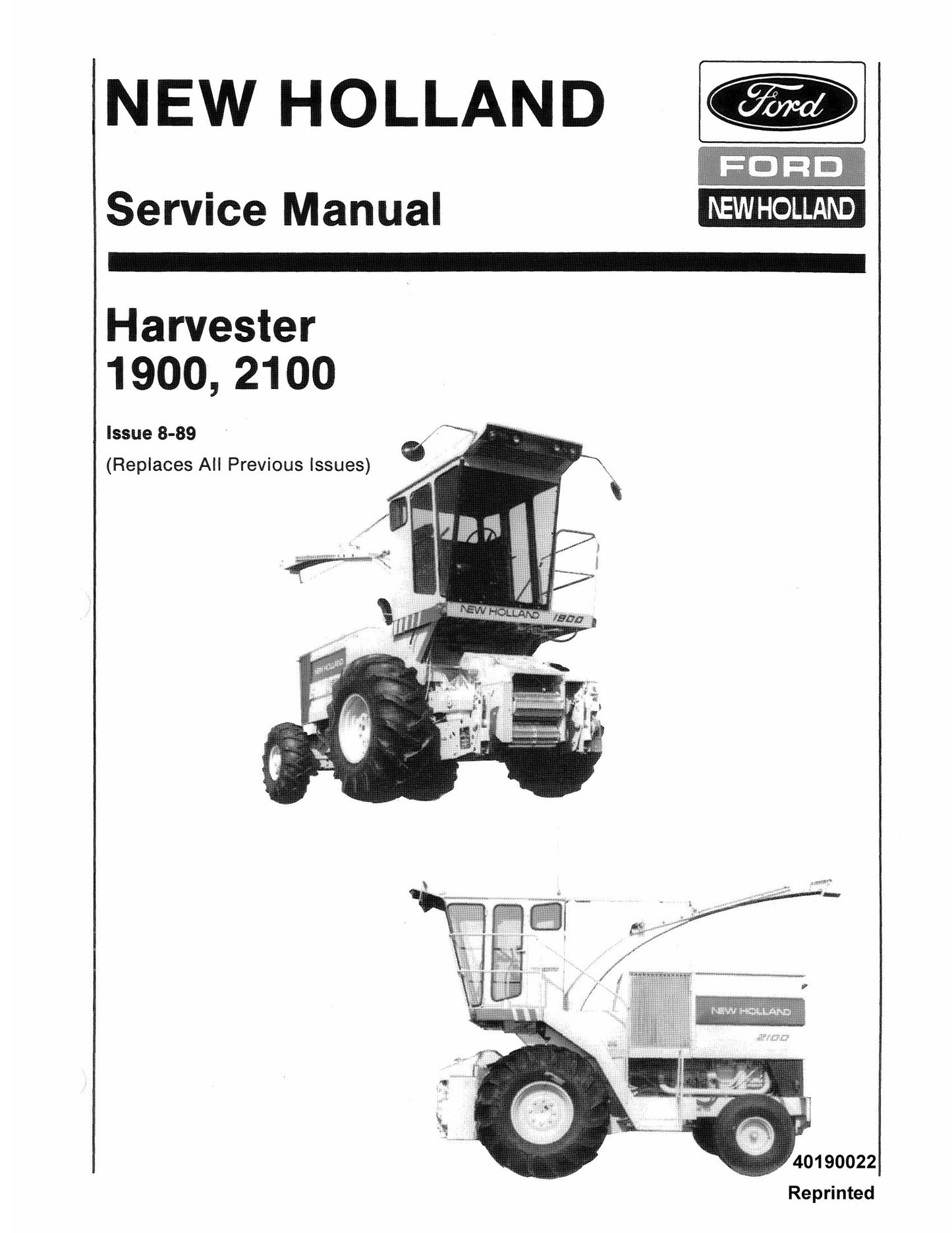NEW HOLLAND 1900 2100 Harvester Factory Workshop Service Manual 40190022