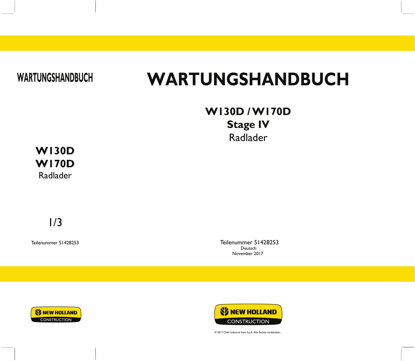 NEW HOLLAND W130D W170D Wheel Loader Wartungshandbuch 51428253