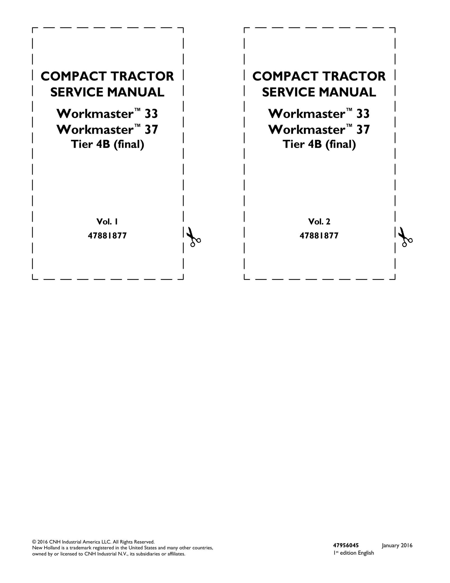 New Holland Workmaster 33 Workmaster 37 Compact Tractor Factory Workshop Service Manual 47881877