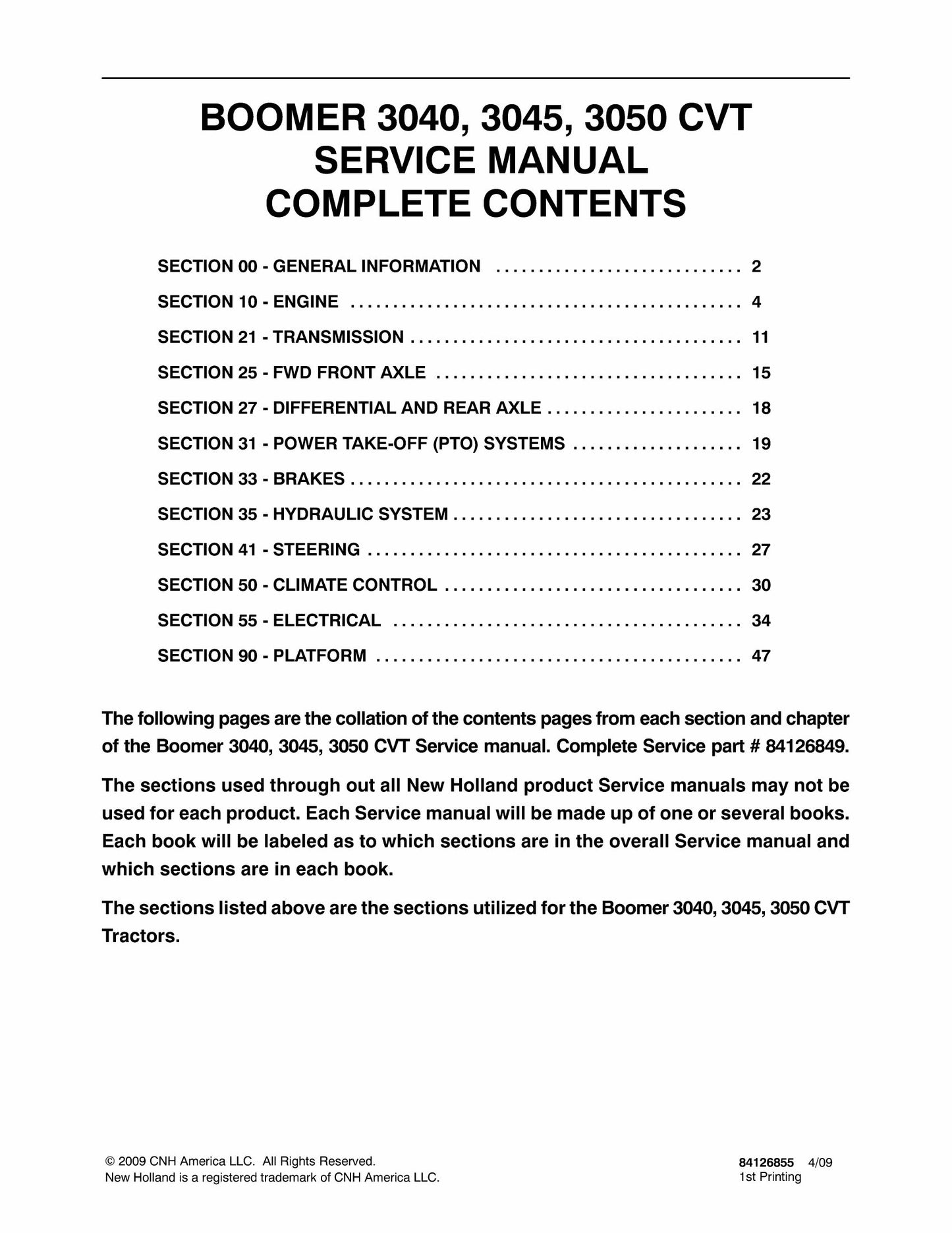 New Holland Boomer 3040 3045 3050 CVT Tractor Factory Workshop Service Manual 84126849