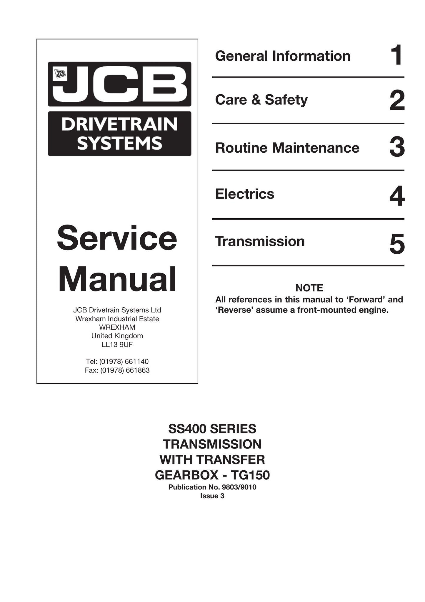 JCB SS400 Transmission Factory Workshop Service Manual 9803/9010