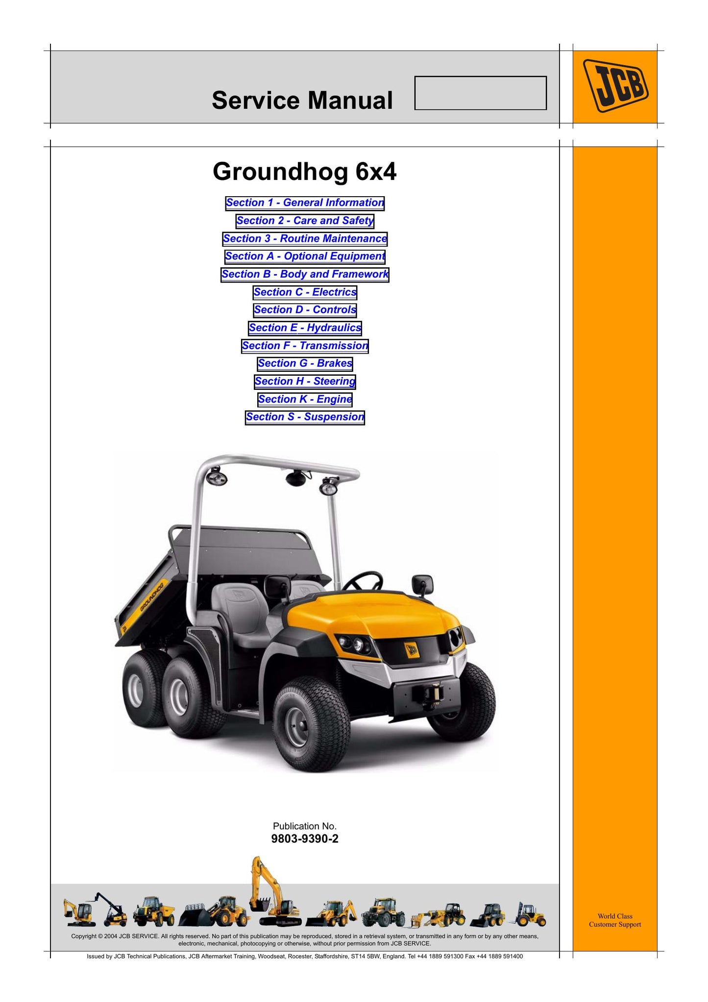 JCB Groundhog 6x4 Utility Vehicle Factory Workshop Service Manual 9803-9390-2