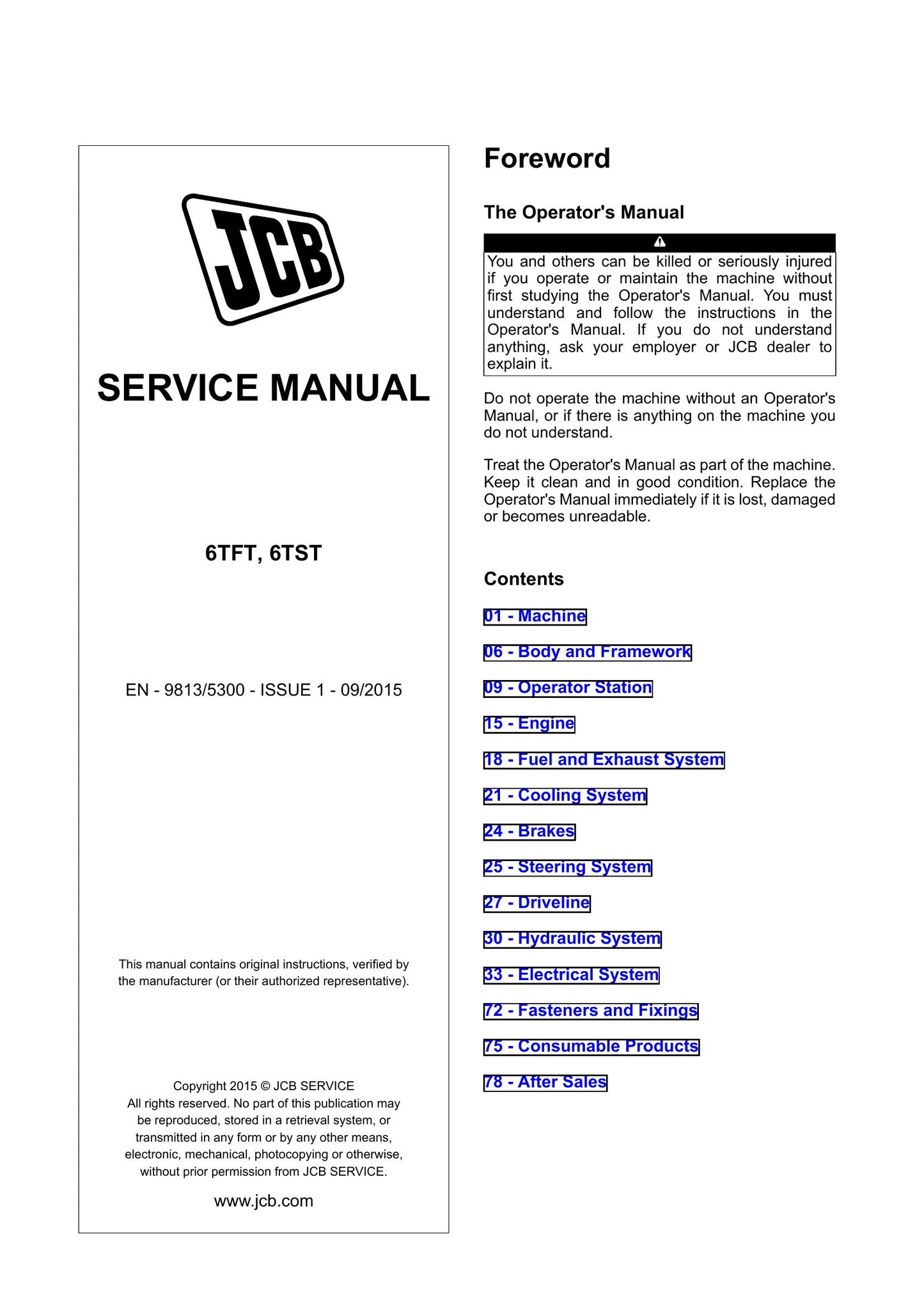 JCB 6TFT 6TST Engine Factory Workshop Service Manual 9813/5300