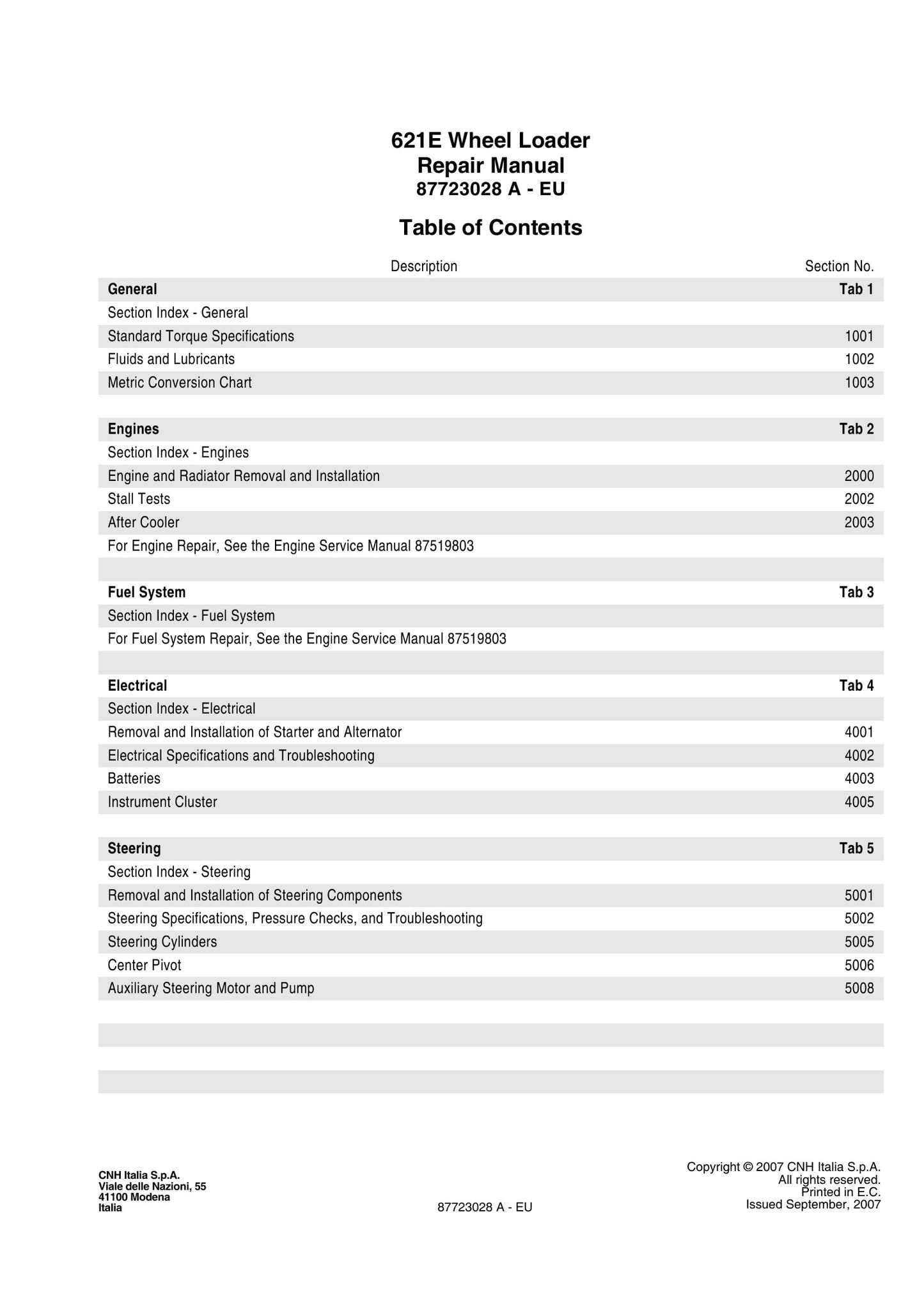 CASE 621E Wheel Loader Factory Workshop Repair Manual 87723028 A - EU
