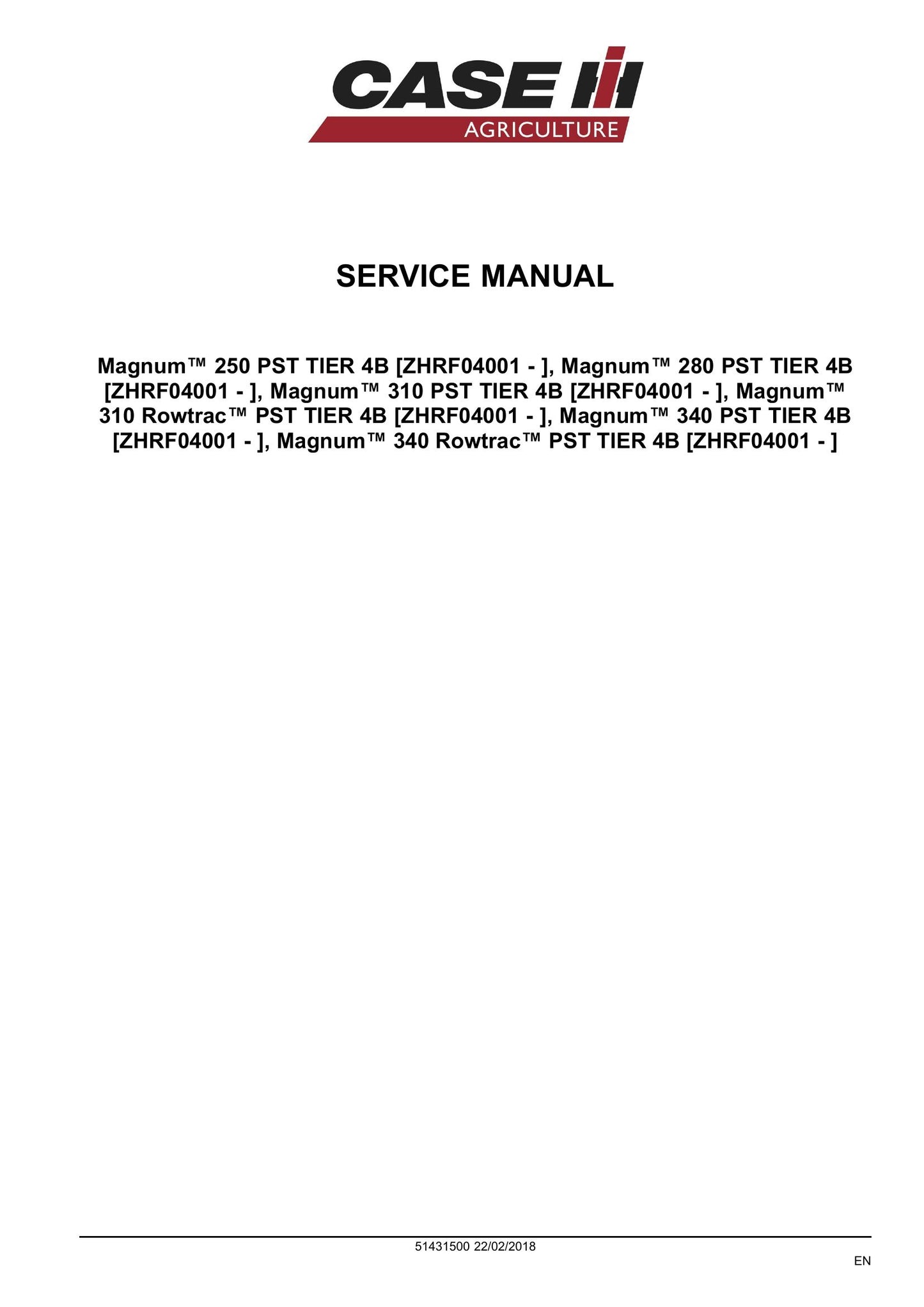 CASE Magnum 250 Magnum 280 Magnum 310 Magnum 340 Magnum 310 Rowtrac Magnum 340 Rowtrac Tractor Factory Workshop Service Manual 51431500
