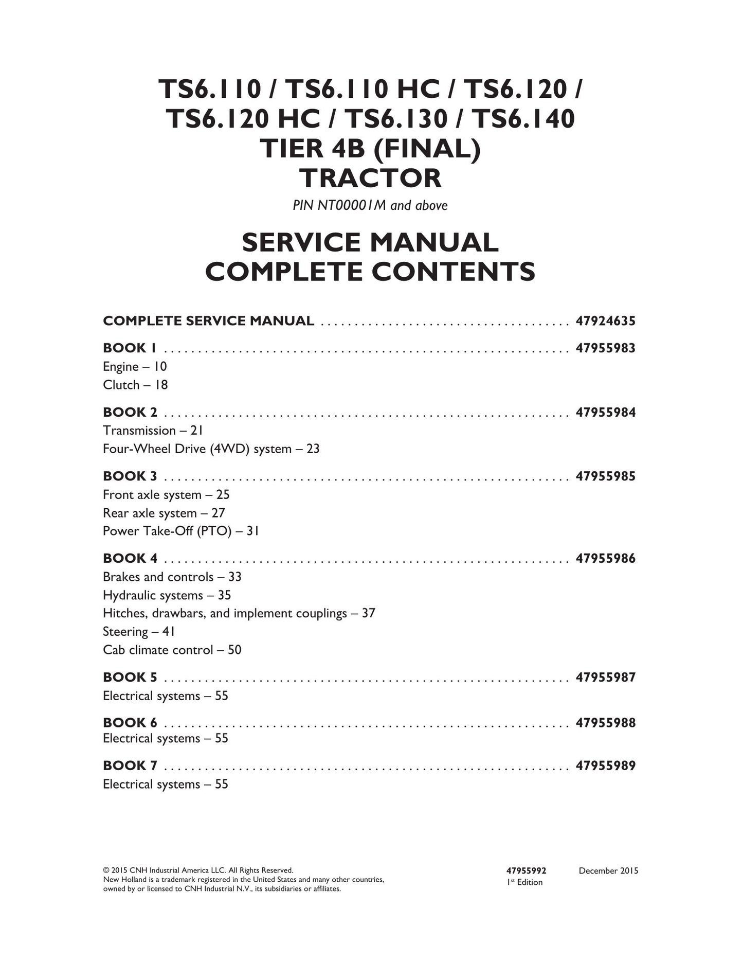 New Holland TS6.110 TS6.110 HC TS6.120 TS6.120 HC TS6.130 TS6.140 Tractor Factory Workshop Service Manual 47955983