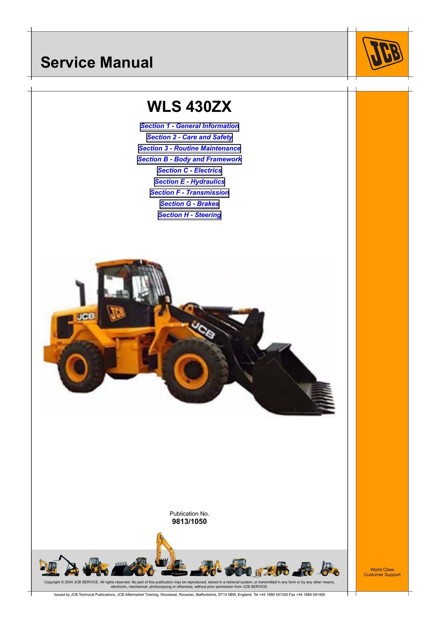 JCB 430ZX Wheel Loader Factory Workshop Service Manual 9813/1050