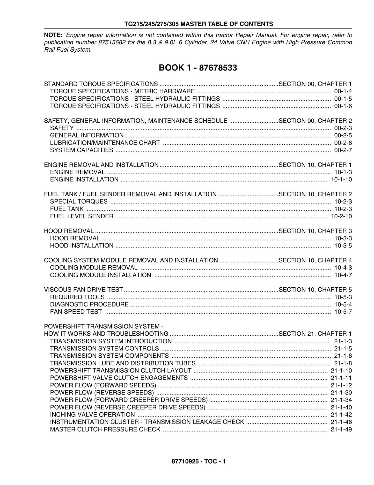 New Holland TG215 TG245 TG275 TG305 Tractor Factory Workshop Service Manual 87678533