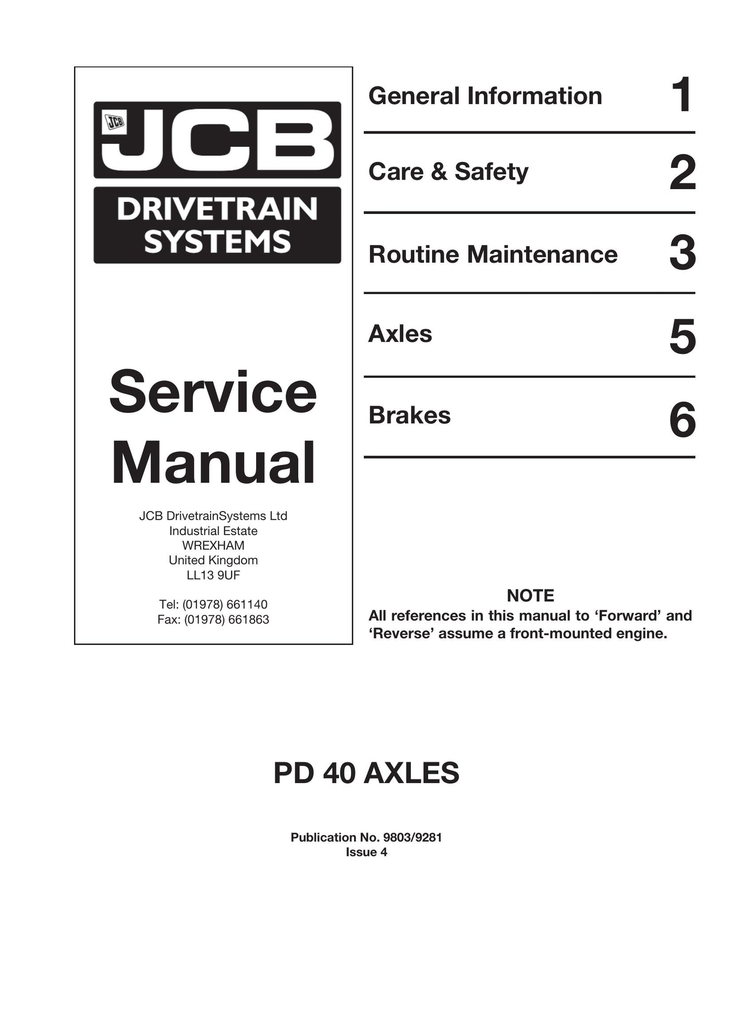 JCB PD 40 Axles Factory Workshop Service Manual 9803/9281