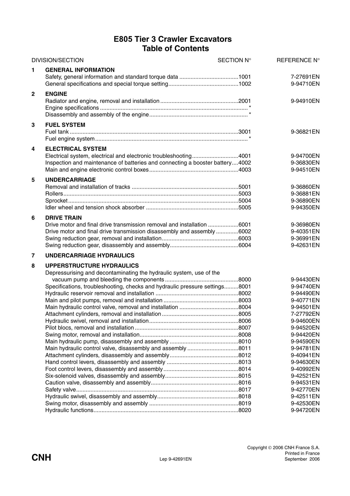 CNH E805 Crawler Excavator Factory Workshop Service Manual Lep 9-42691EN