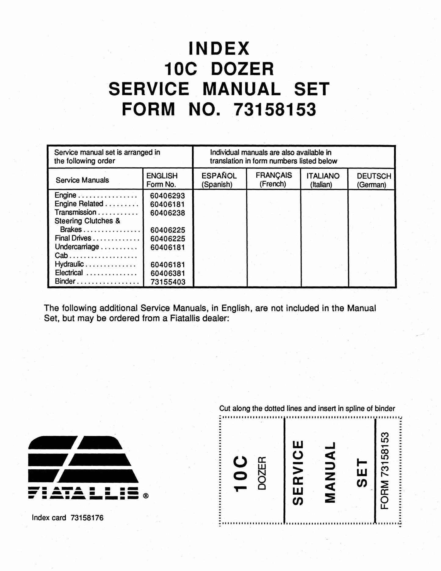 FIATALLIS 10C Bulldozer Factory Workshop Service Manual Set 73158153