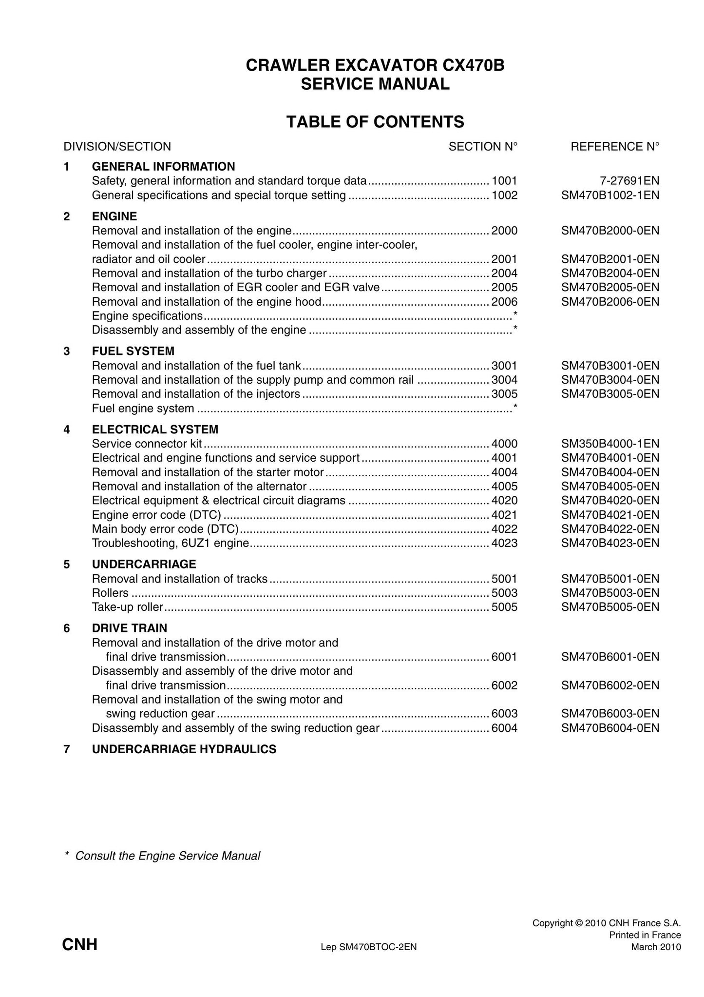 CASE CX470B Crawler Excavator Factory Workshop Service Manual
