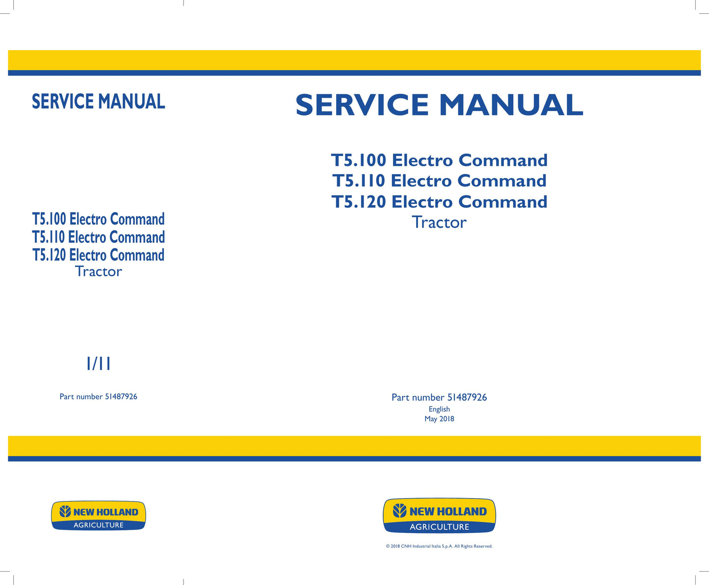 New Holland T5.100 T5.110 T5.120 Tractor Factory Workshop Service Manual 51487926