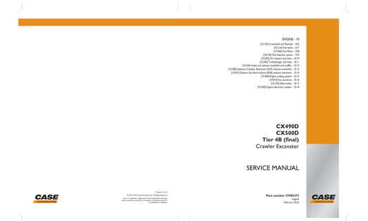 CASE CX490D CX500D Crawler Excavator Factory Workshop Service Manual 4795273