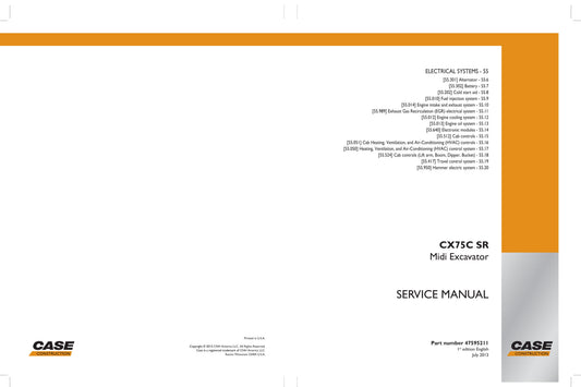 CASE CX75C SR Midi Excavator Factory Workshop Service Manual 47595211